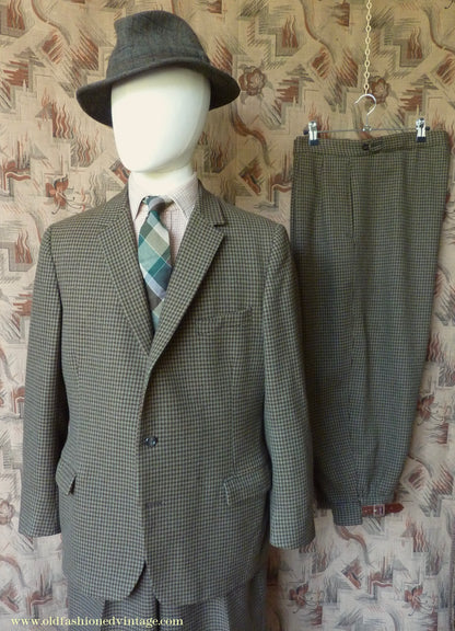 Vintage Mens 1960s/70s 1930s Style 3 Piece Tweed Suit Action Back Belt Jacket Plus Fours & Trousers