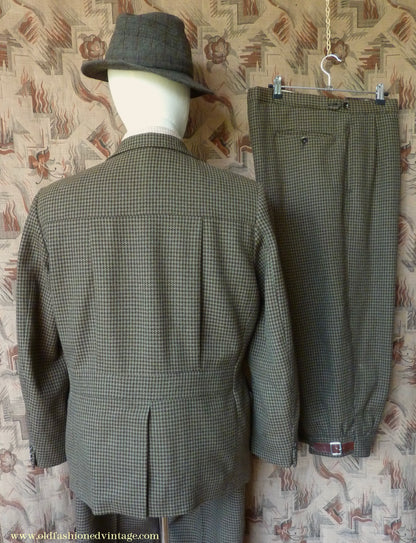 Vintage Mens 1960s/70s 1930s Style 3 Piece Tweed Suit Action Back Belt Jacket Plus Fours & Trousers