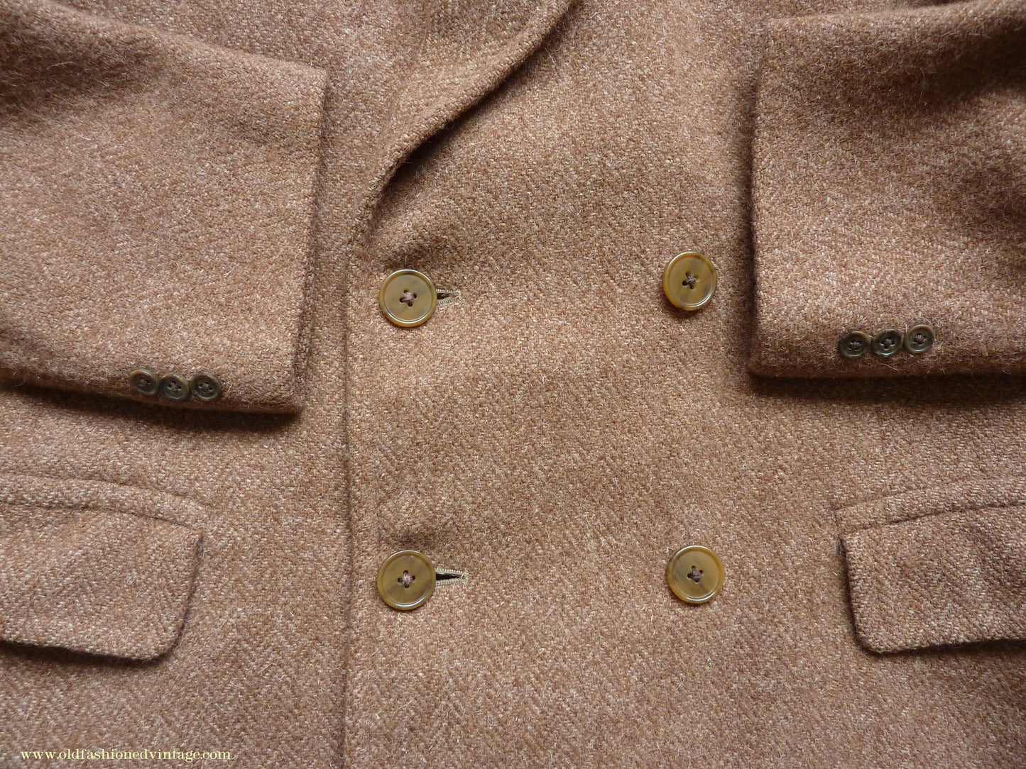 Vintage Mens 1940s Harris Tweed Double Breasted Chesterfield Overcoat Ginger Brown Wool DB 36"