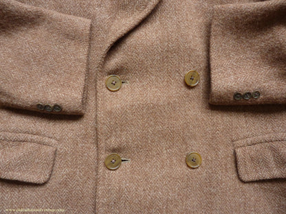 Vintage Mens 1940s Harris Tweed Double Breasted Chesterfield Overcoat Ginger Brown Wool DB 36"