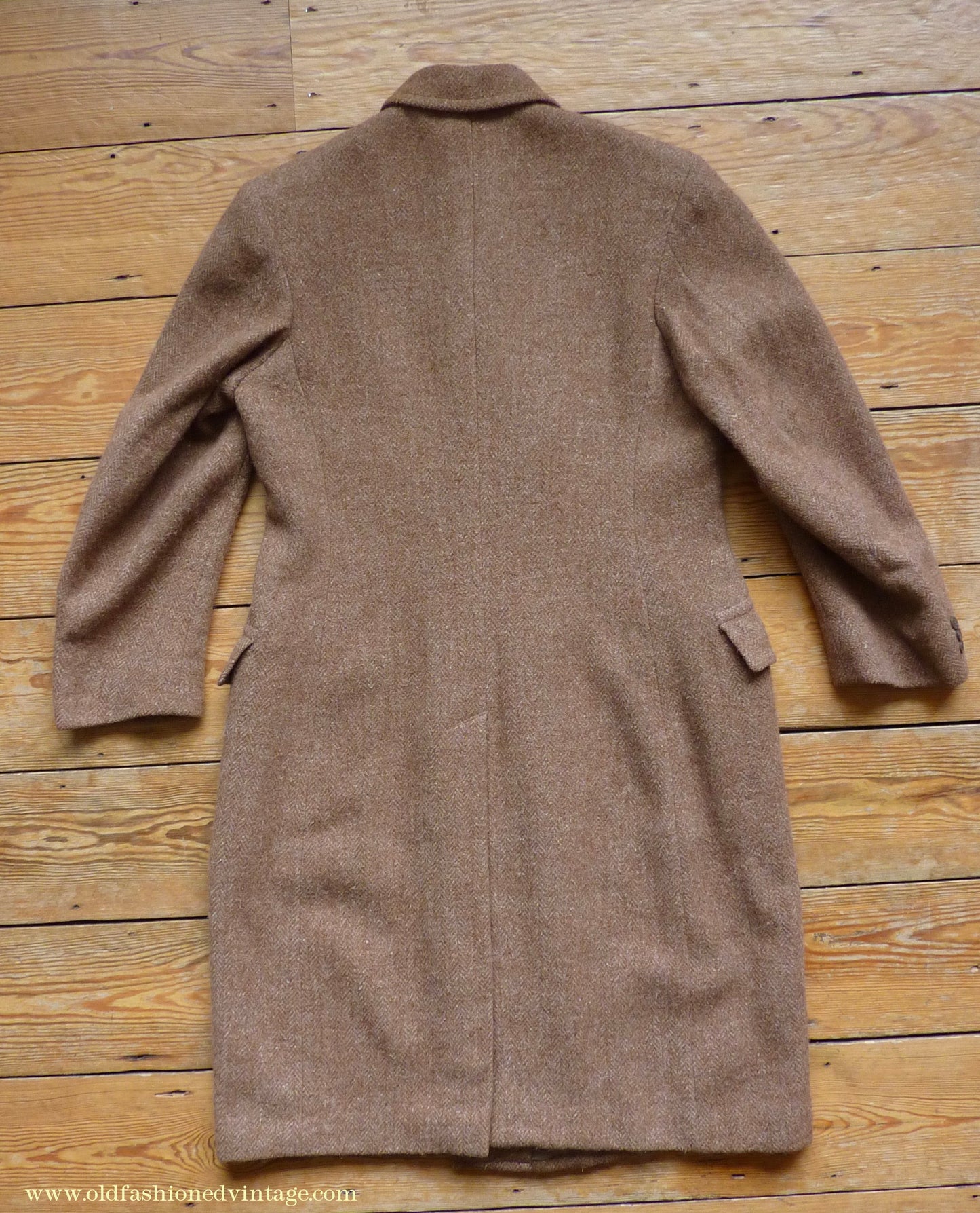 Vintage Mens 1940s Harris Tweed Double Breasted Chesterfield Overcoat Ginger Brown Wool DB 36"