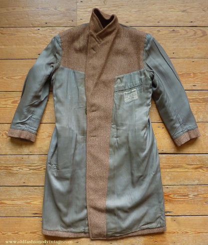 Vintage Mens 1940s Harris Tweed Double Breasted Chesterfield Overcoat Ginger Brown Wool DB 36"