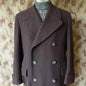 Vintage Mens 1940s German Double Breasted Overcoat Coat Brown Wool Back Belt 40" Long