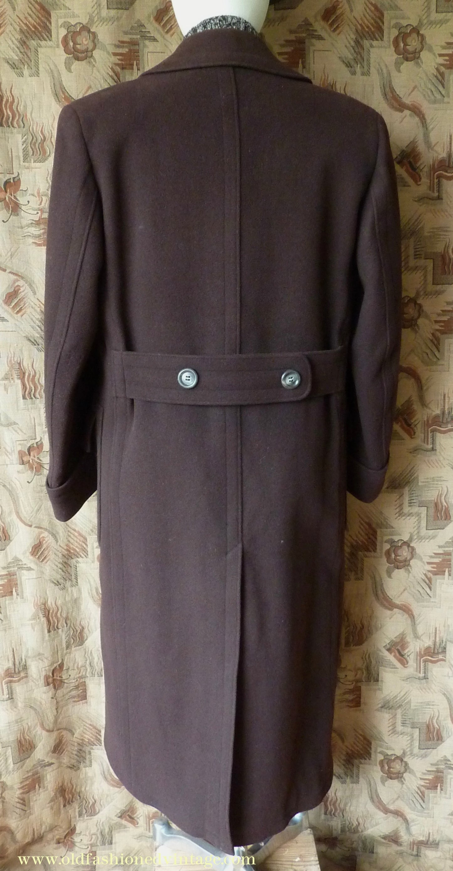 Vintage Mens 1940s German Double Breasted Overcoat Coat Brown Wool Back Belt 40" Long