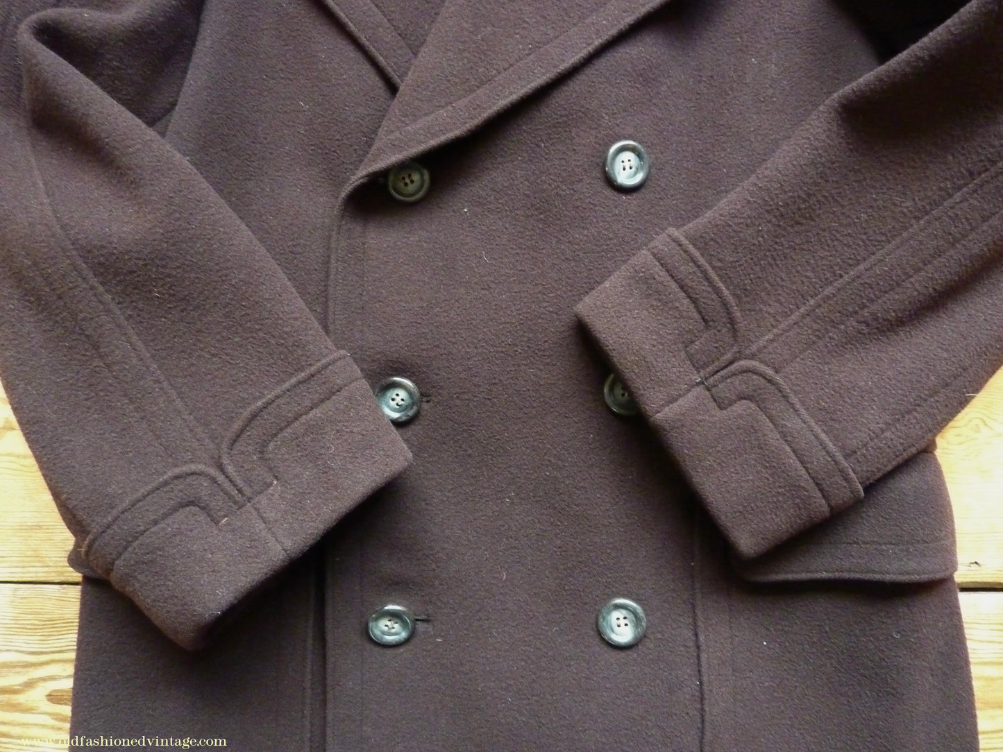 Vintage Mens 1940s German Double Breasted Overcoat Coat Brown Wool Back Belt 40" Long