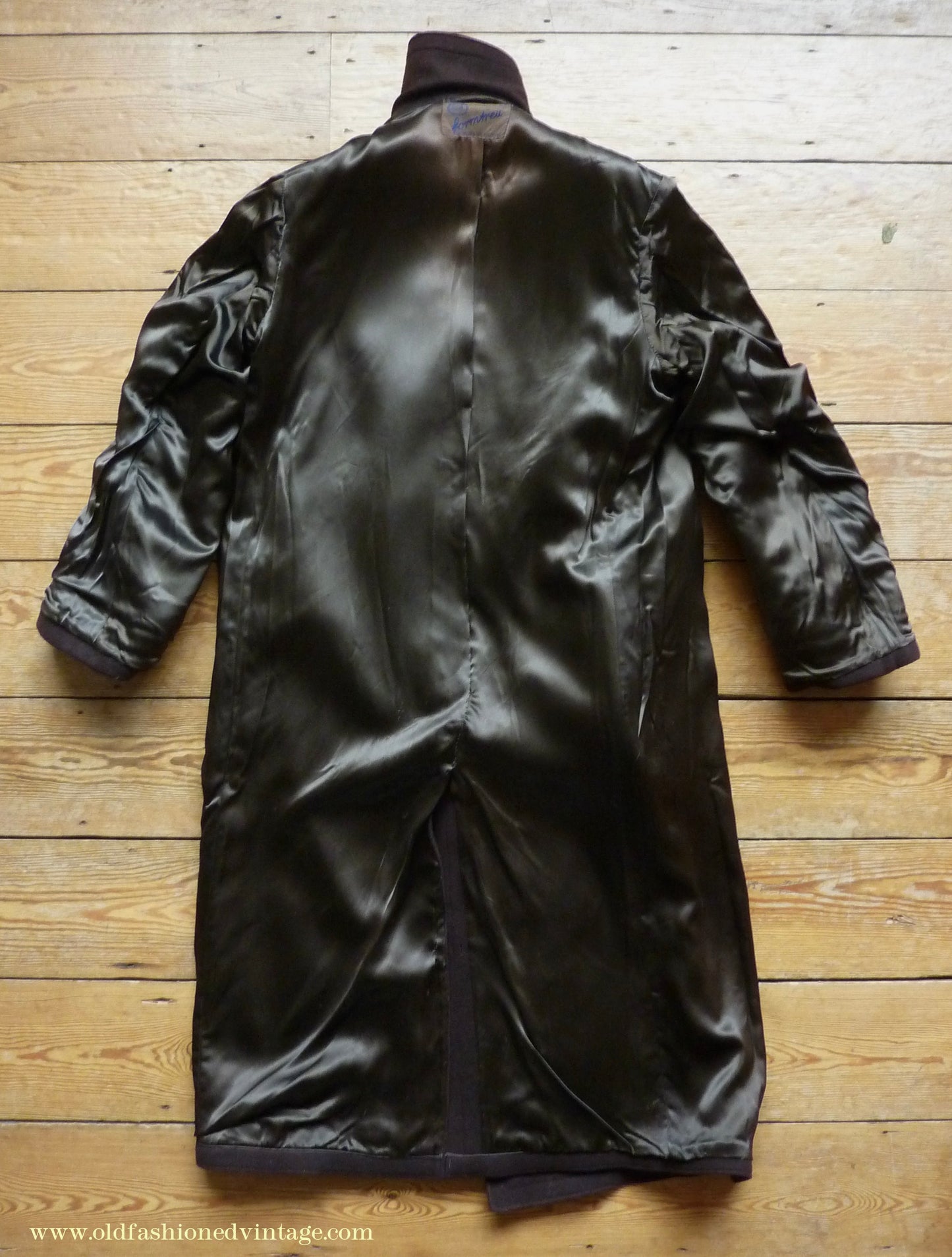 Vintage Mens 1940s German Double Breasted Overcoat Coat Brown Wool Back Belt 40" Long