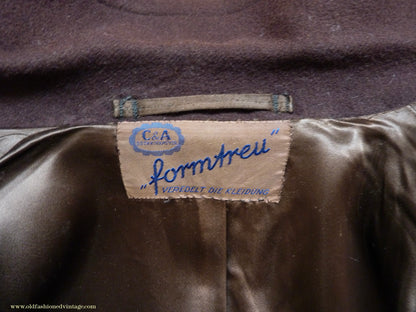 Vintage Mens 1940s German Double Breasted Overcoat Coat Brown Wool Back Belt 40" Long