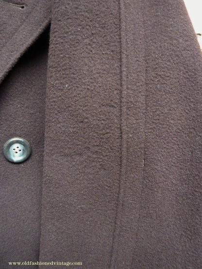Vintage Mens 1940s German Double Breasted Overcoat Coat Brown Wool Back Belt 40" Long