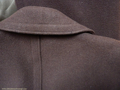 Vintage Mens 1940s German Double Breasted Overcoat Coat Brown Wool Back Belt 40" Long