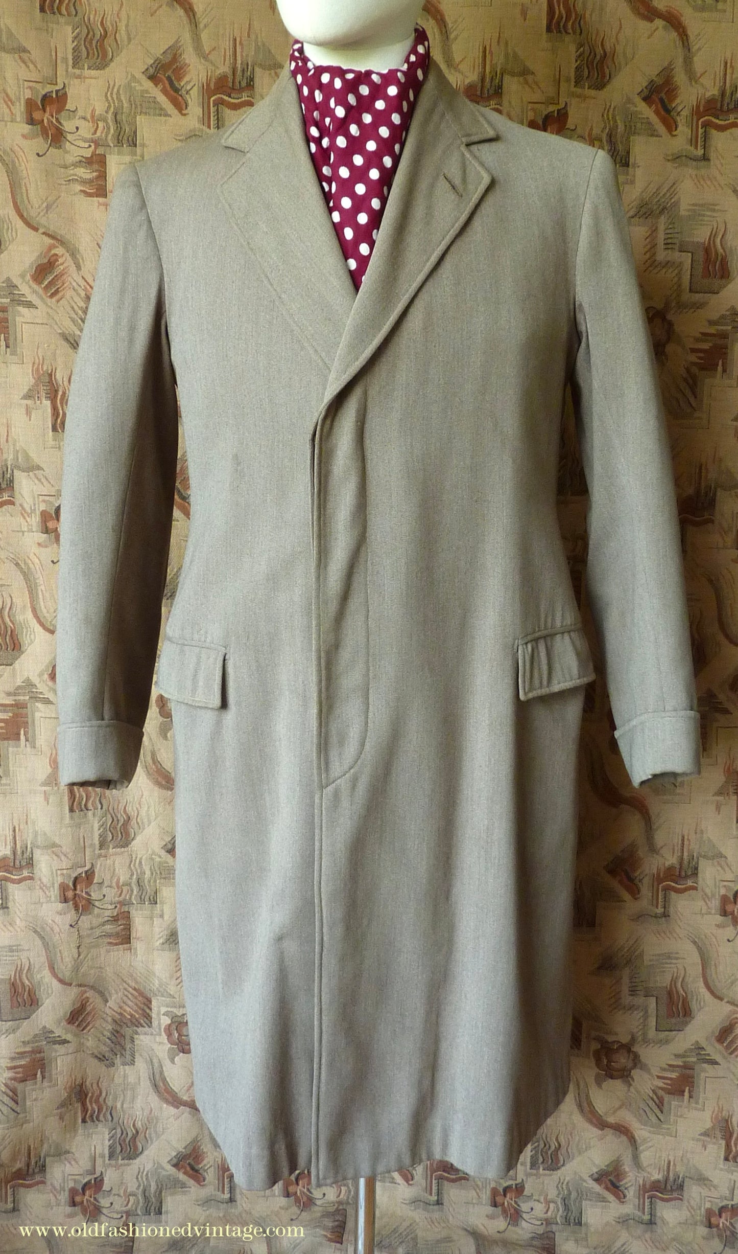 Vintage Mens 1950s Bespoke 1951 London Tailored Single Breasted Overcoat Top Coat Fawn Wool 38"