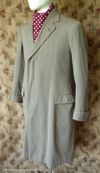 Vintage Mens 1950s Bespoke 1951 London Tailored Single Breasted Overcoat Top Coat Fawn Wool 38"