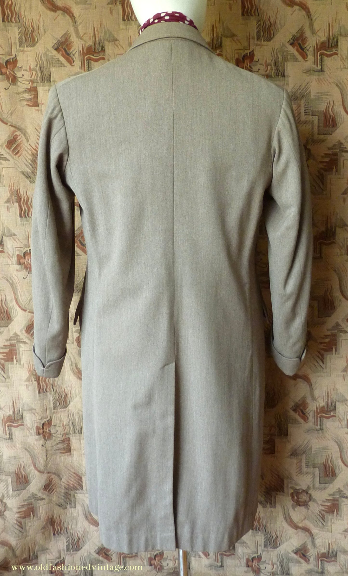 Vintage Mens 1950s Bespoke 1951 London Tailored Single Breasted Overcoat Top Coat Fawn Wool 38"