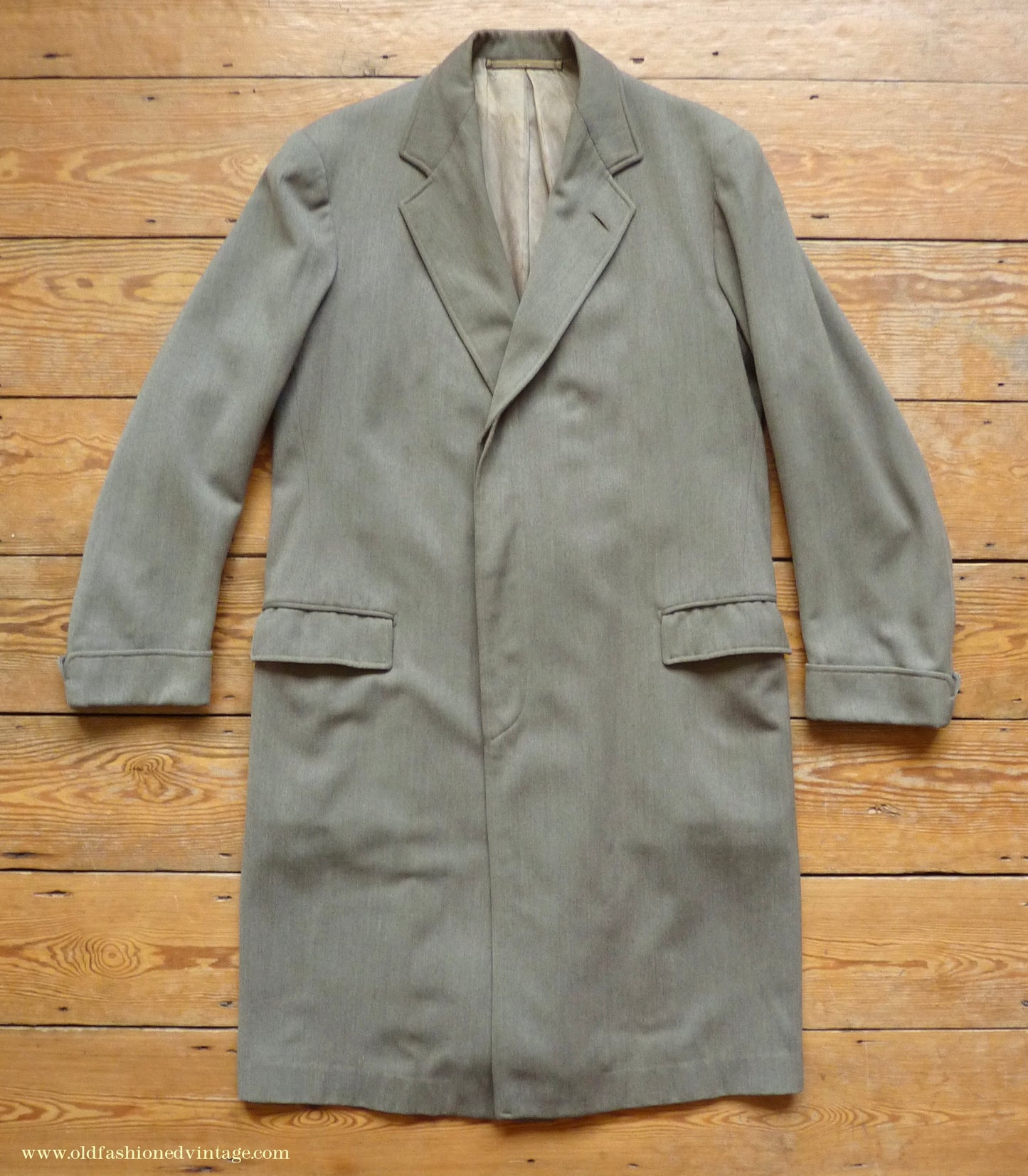 Vintage Mens 1950s Bespoke 1951 London Tailored Single Breasted Overcoat Top Coat Fawn Wool 38"