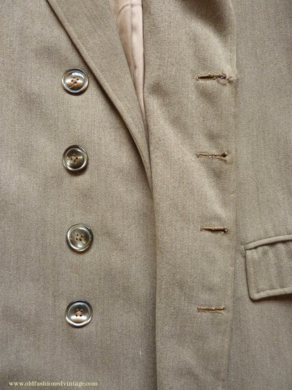 Vintage Mens 1950s Bespoke 1951 London Tailored Single Breasted Overcoat Top Coat Fawn Wool 38"