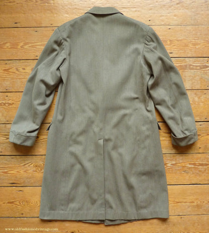 Vintage Mens 1950s Bespoke 1951 London Tailored Single Breasted Overcoat Top Coat Fawn Wool 38"