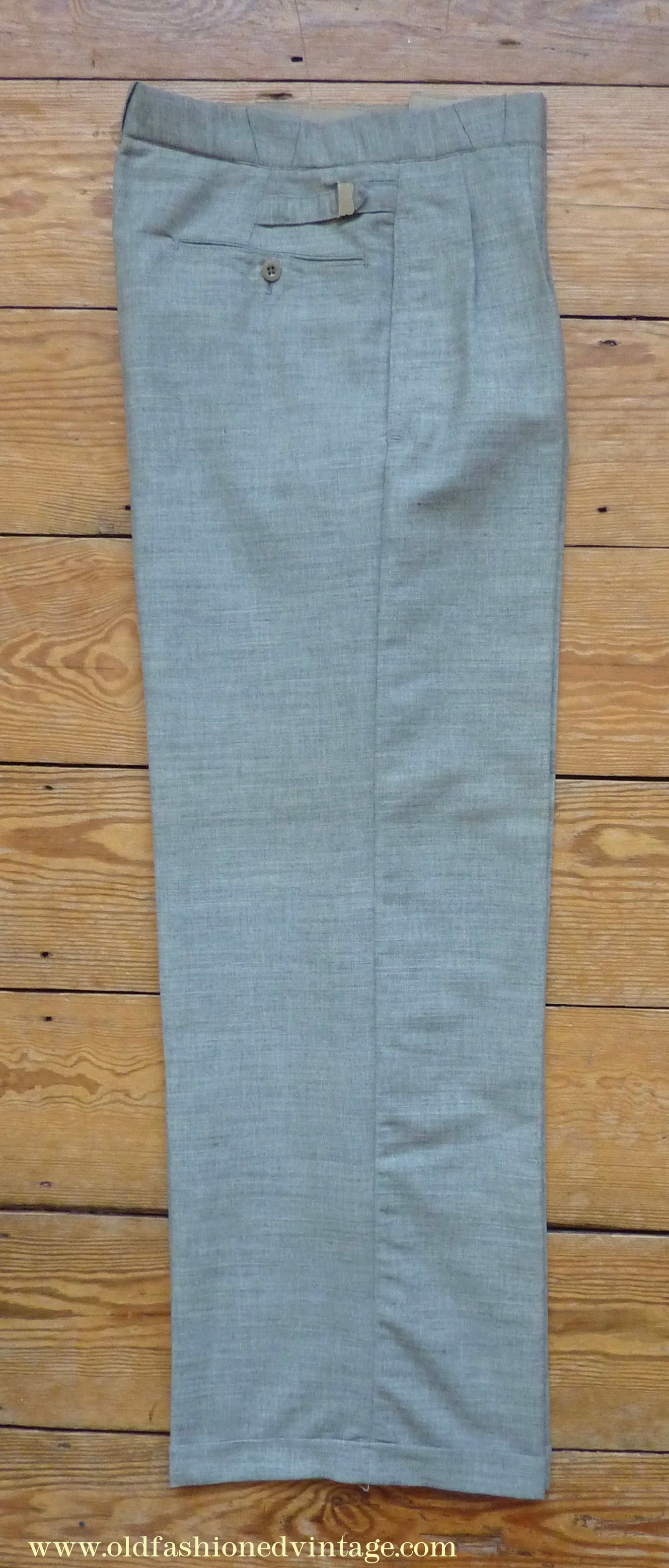Vintage Mens 1930s NOS French Summer Trousers Slacks Grey Marl Lightweight Wool Pants 30"