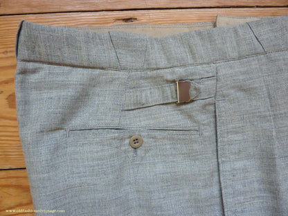 Vintage Mens 1930s NOS French Summer Trousers Slacks Grey Marl Lightweight Wool Pants 30"