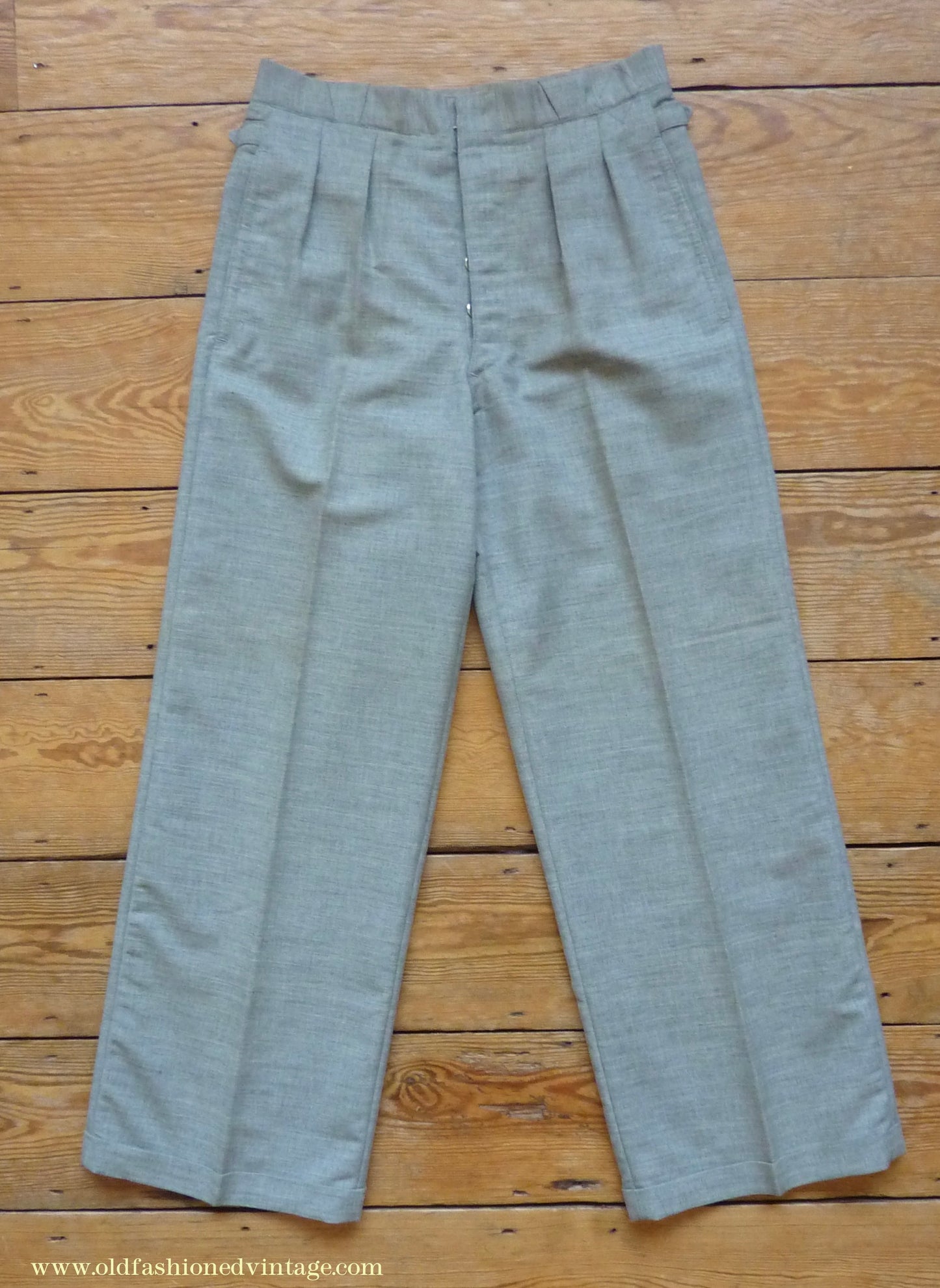 Vintage Mens 1930s NOS French Summer Trousers Slacks Grey Marl Lightweight Wool Pants 30"
