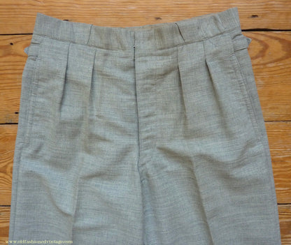 Vintage Mens 1930s NOS French Summer Trousers Slacks Grey Marl Lightweight Wool Pants 30"
