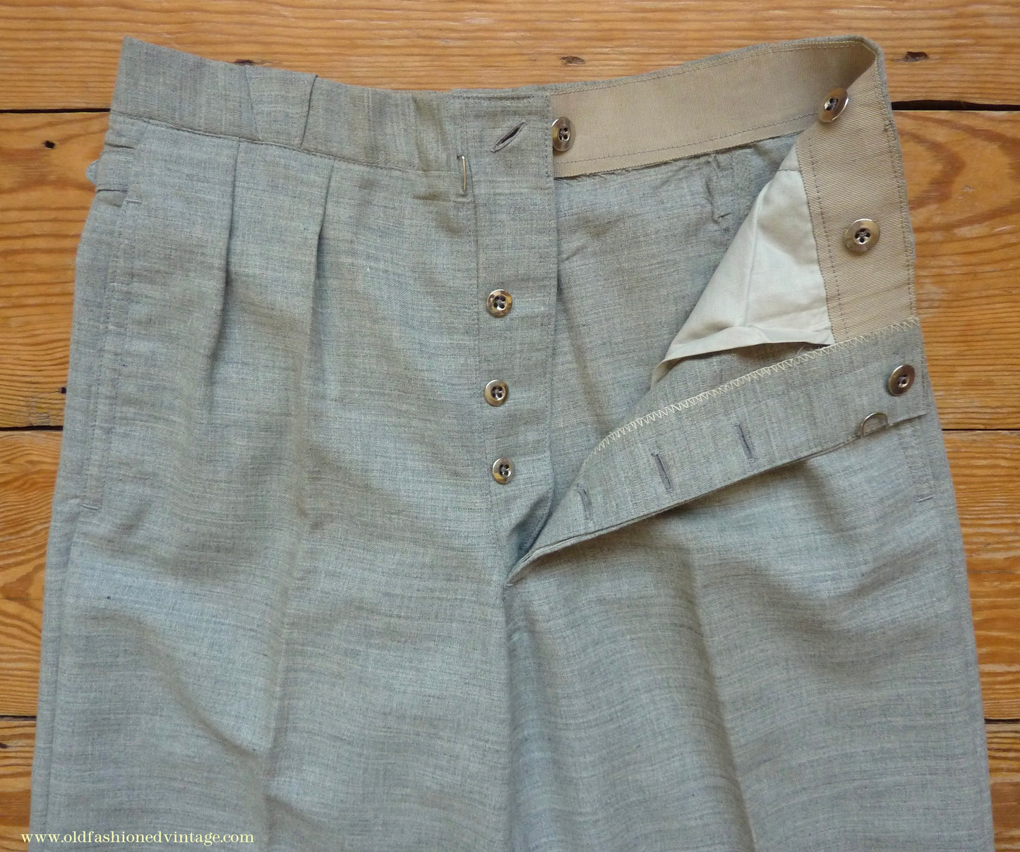 Vintage Mens 1930s NOS French Summer Trousers Slacks Grey Marl Lightweight Wool Pants 30"