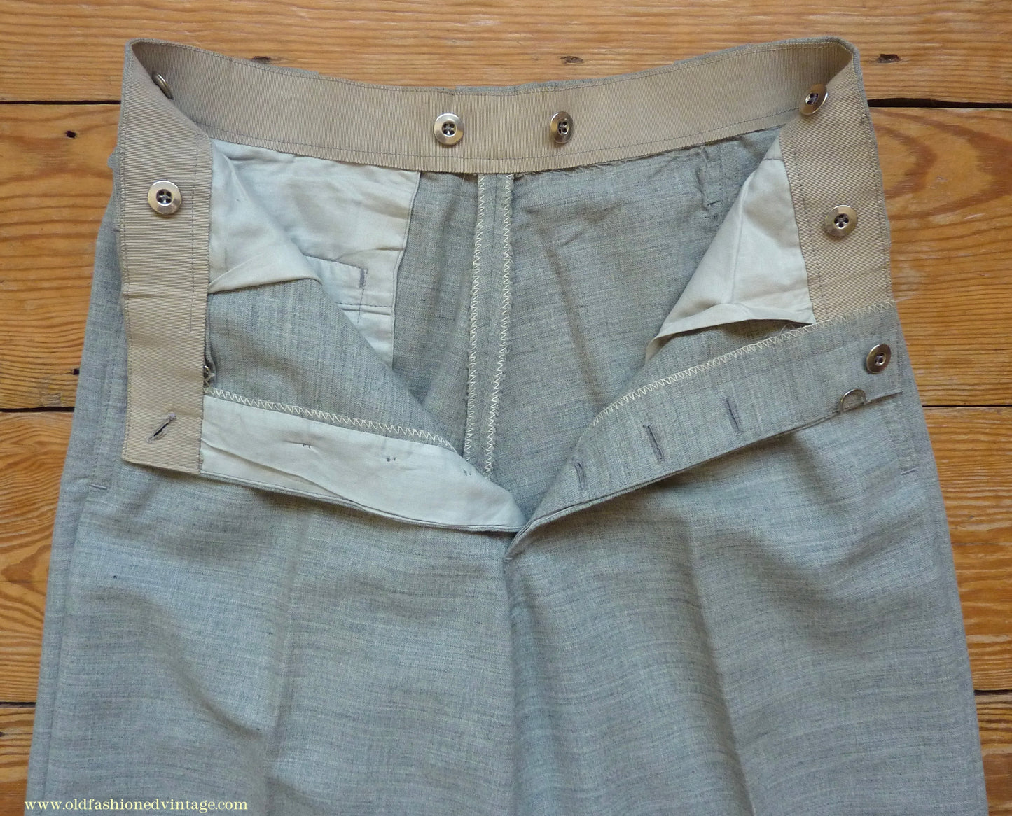Vintage Mens 1930s NOS French Summer Trousers Slacks Grey Marl Lightweight Wool Pants 30"