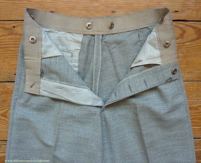 Vintage Mens 1930s NOS French Summer Trousers Slacks Grey Marl Lightweight Wool Pants 30"