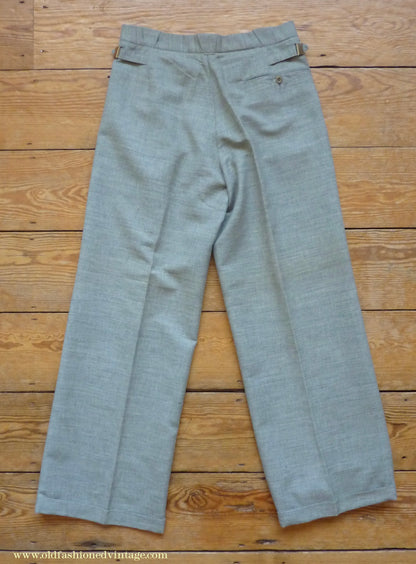 Vintage Mens 1930s NOS French Summer Trousers Slacks Grey Marl Lightweight Wool Pants 30"
