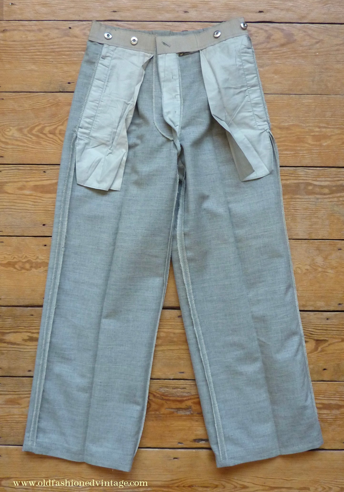 Vintage Mens 1930s NOS French Summer Trousers Slacks Grey Marl Lightweight Wool Pants 30"