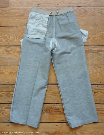 Vintage Mens 1930s NOS French Summer Trousers Slacks Grey Marl Lightweight Wool Pants 30"