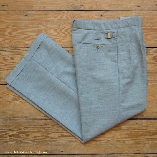 Vintage Mens 1930s NOS French Summer Trousers Slacks Grey Marl Lightweight Wool Pants 30"