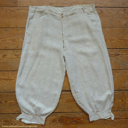 Vintage Mens 1920s 1930s American Golf Knickers Jazz Patterned Off White & Brown Linen Trousers Pants Plus Fours +4s Knickerbockers  44"