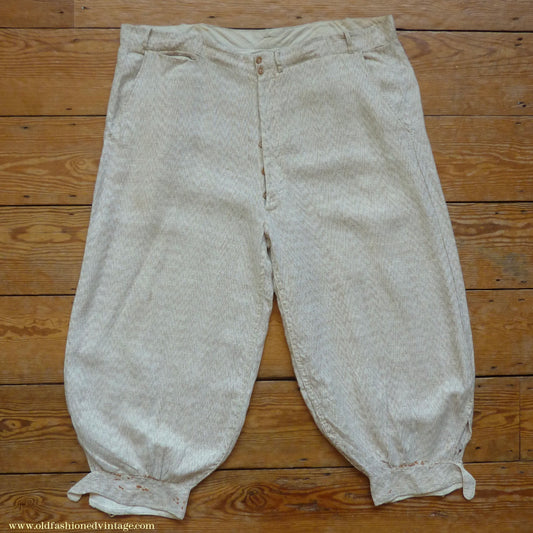 Vintage Mens 1920s 1930s American Golf Knickers Jazz Patterned Off White & Brown Linen Trousers Pants Plus Fours +4s Knickerbockers  44"