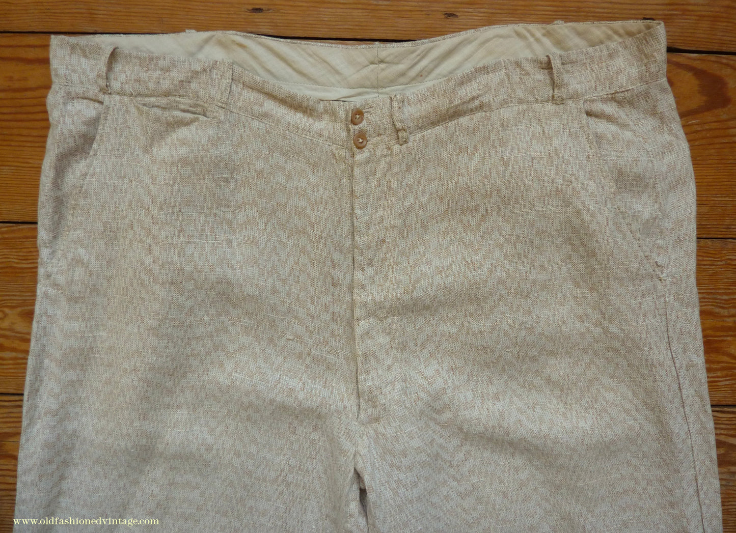 Vintage Mens 1920s 1930s American Golf Knickers Jazz Patterned Off White & Brown Linen Trousers Pants Plus Fours +4s Knickerbockers  44"