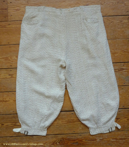 Vintage Mens 1920s 1930s American Golf Knickers Jazz Patterned Off White & Brown Linen Trousers Pants Plus Fours +4s Knickerbockers  44"