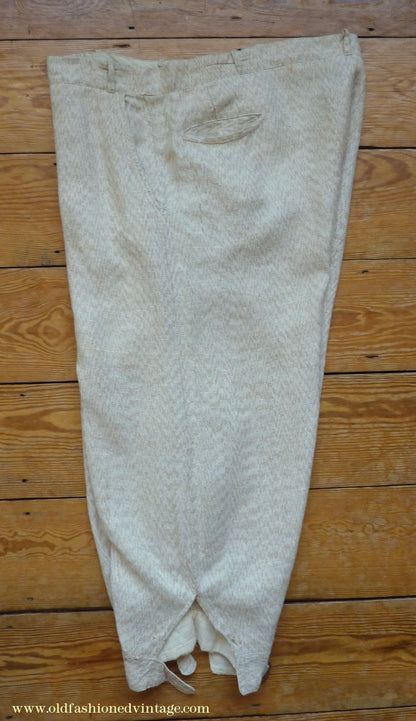 Vintage Mens 1920s 1930s American Golf Knickers Jazz Patterned Off White & Brown Linen Trousers Pants Plus Fours +4s Knickerbockers  44"