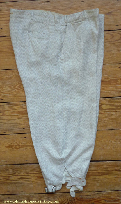 Vintage Mens 1920s 1930s American Golf Knickers Jazz Patterned Off White & Brown Linen Trousers Pants Plus Fours +4s Knickerbockers  44"