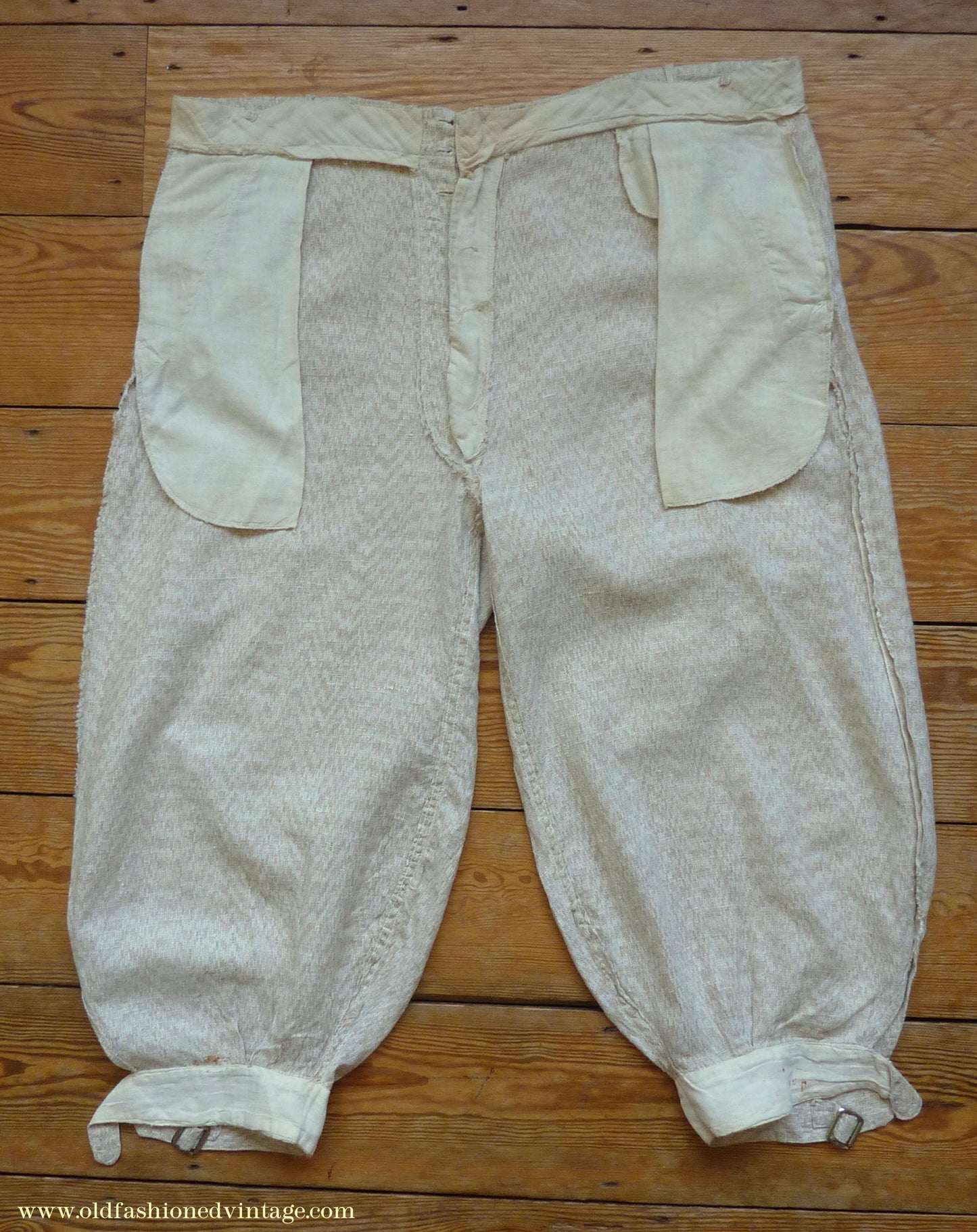 Vintage Mens 1920s 1930s American Golf Knickers Jazz Patterned Off White & Brown Linen Trousers Pants Plus Fours +4s Knickerbockers  44"