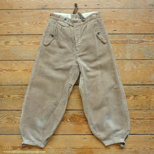 Vintage Boys 1940s Jumbo Corduroy Plus Fours Cords +4s Trousers Knickers Breeks Beige 27"