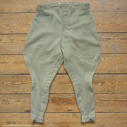 Vintage Mens 1940s Bespoke Tailored Military Bedford Cord Jodhpurs Zip Leg Riding Breeches Trousers Pants 34"