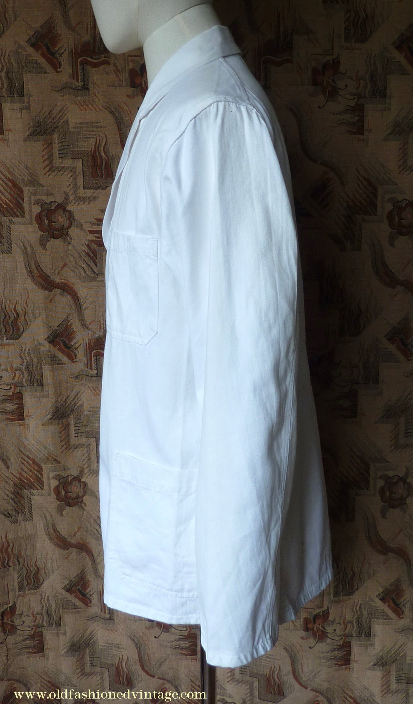 Vintage Mens 1950s NOS French Back Belted Work Jacket White Cotton Drill Workwear Coat 38" 40"