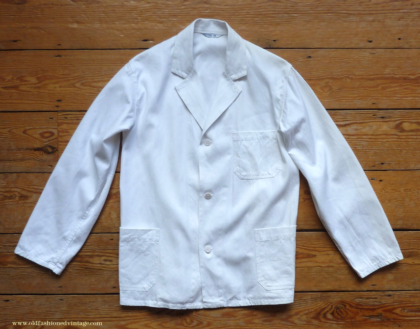 Vintage Mens 1950s NOS French Back Belted Work Jacket White Cotton Drill Workwear Coat 38" 40"