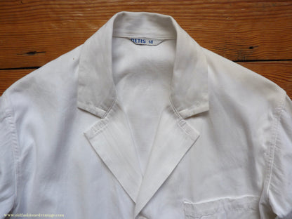 Vintage Mens 1950s NOS French Back Belted Work Jacket White Cotton Drill Workwear Coat 38" 40"