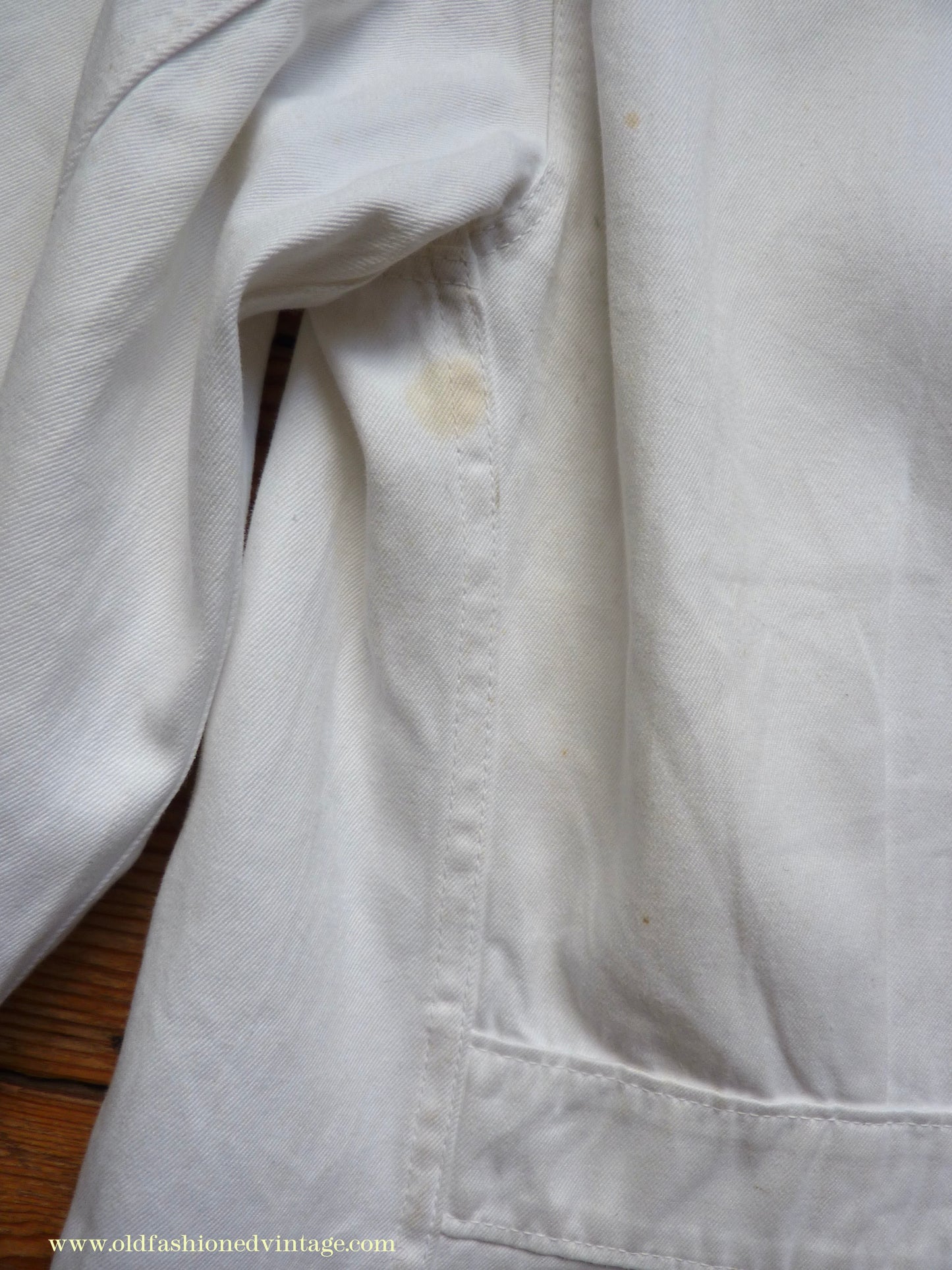 Vintage Mens 1950s NOS French Back Belted Work Jacket White Cotton Drill Workwear Coat 38" 40"
