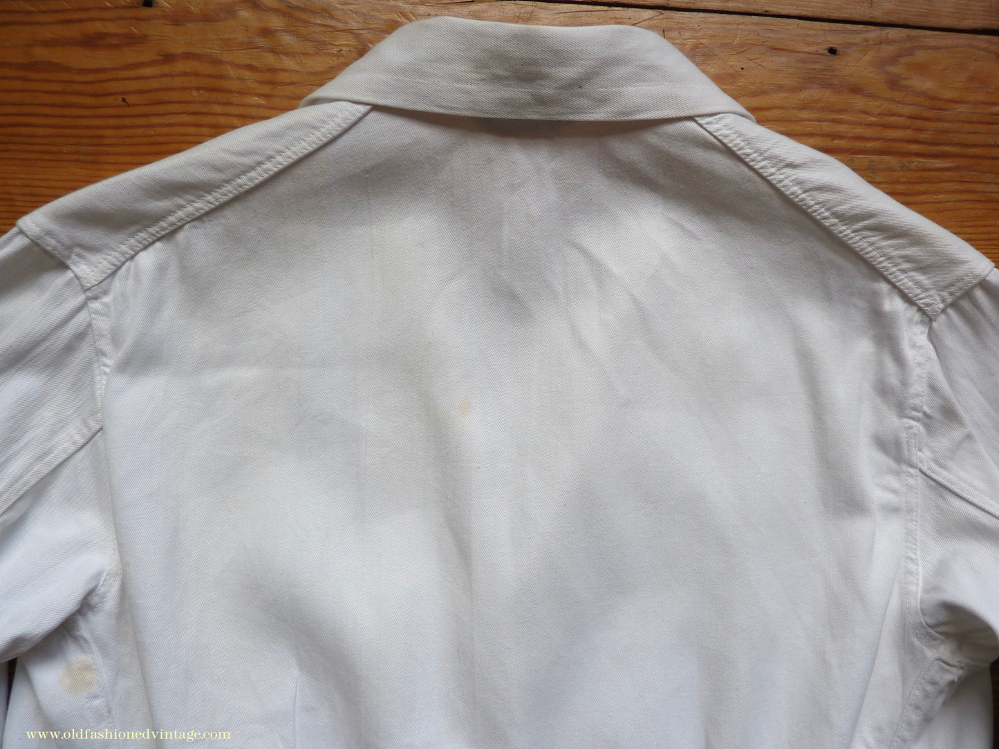 Vintage Mens 1950s NOS French Back Belted Work Jacket White Cotton Drill Workwear Coat 38" 40"