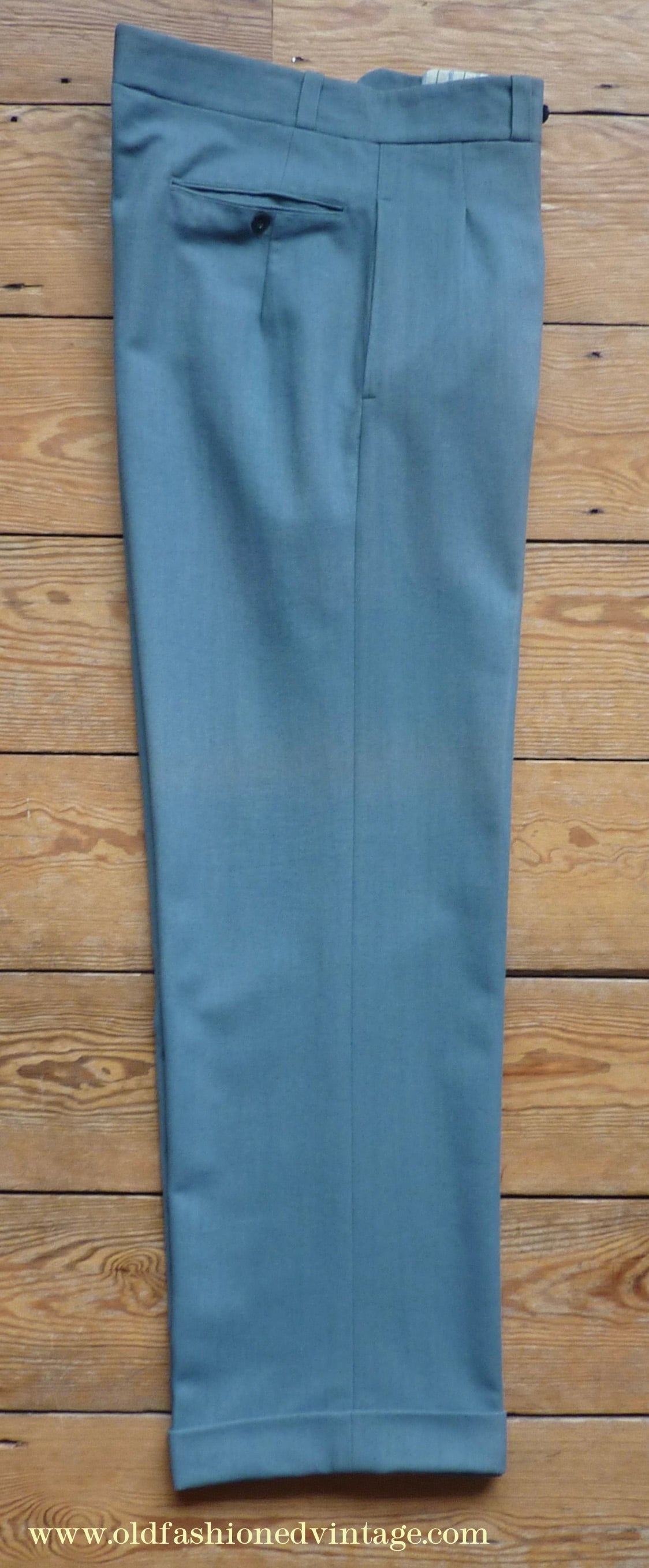 Vintage Mens 1930s 1940s NOS Faded French Trousers Slacks Sea Grey Green Wool Pants 32"