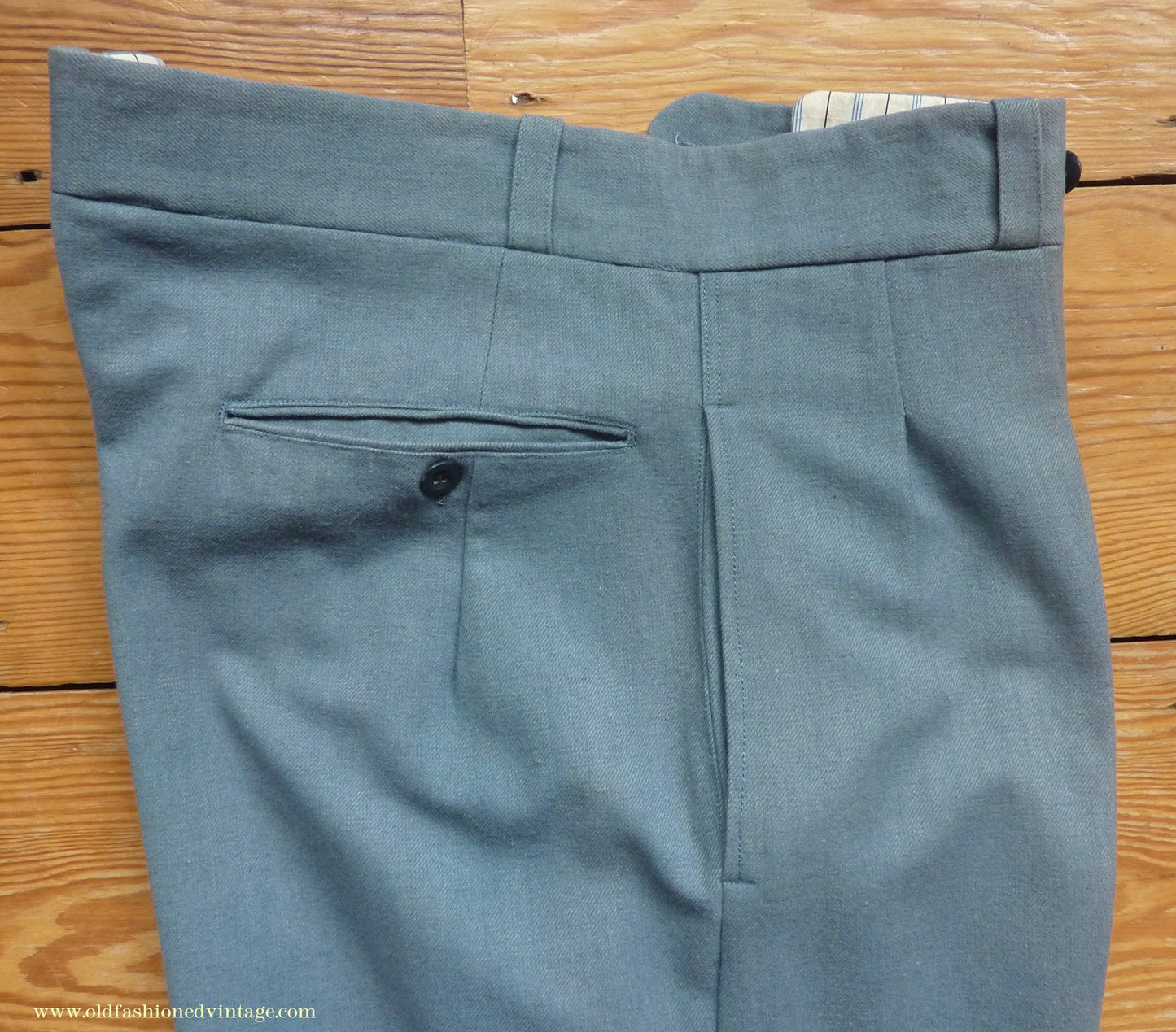 Vintage Mens 1930s 1940s NOS Faded French Trousers Slacks Sea Grey Green Wool Pants 32"