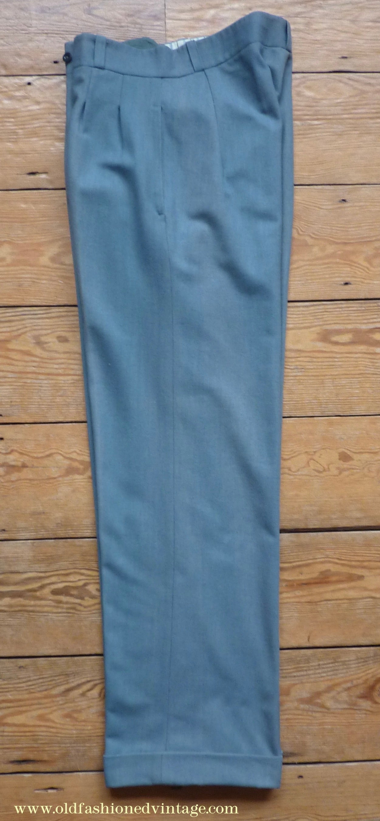 Vintage Mens 1930s 1940s NOS Faded French Trousers Slacks Sea Grey Green Wool Pants 32"