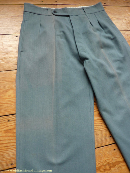 Vintage Mens 1930s 1940s NOS Faded French Trousers Slacks Sea Grey Green Wool Pants 32"