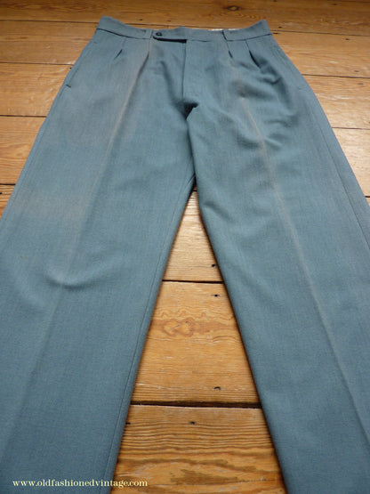 Vintage Mens 1930s 1940s NOS Faded French Trousers Slacks Sea Grey Green Wool Pants 32"
