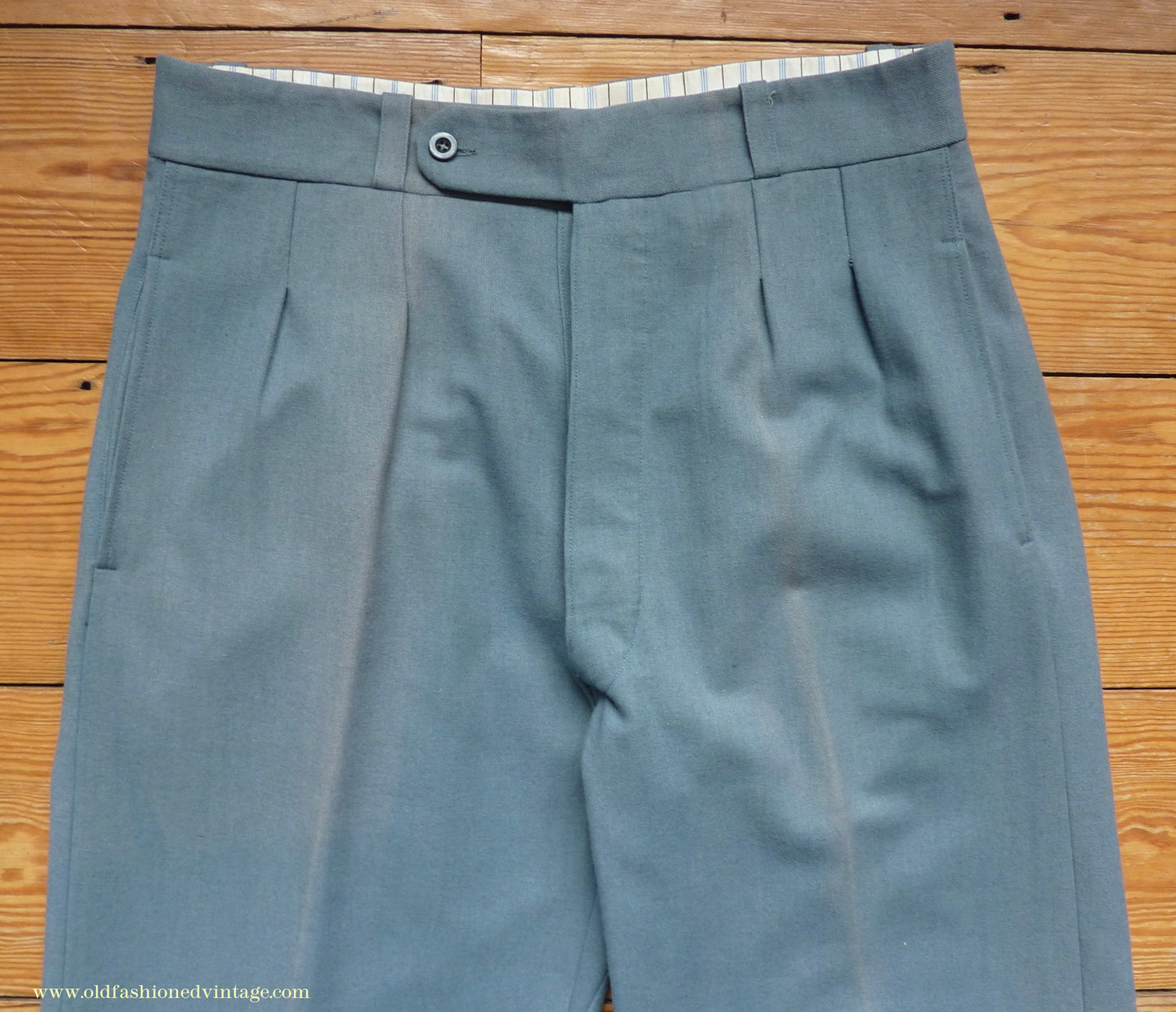 Vintage Mens 1930s 1940s NOS Faded French Trousers Slacks Sea Grey Green Wool Pants 32"